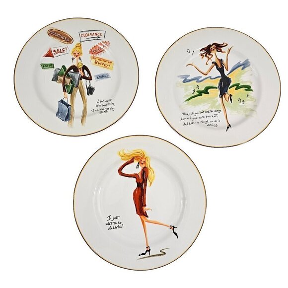 Sakura Glamour Girls Stoneware 8 1/4” Salad Luncheon Plates - Set of 3 - Picture 1 of 16